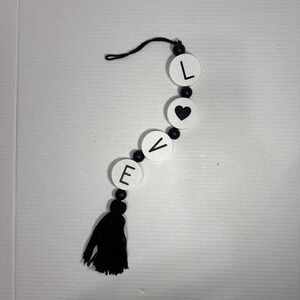 LOVE Beaded Tassel Garland Sign – Black & White Rustic Tiered Tray Decor